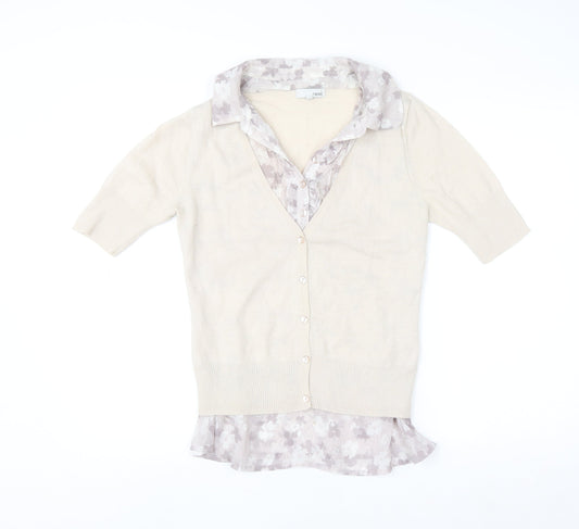 Next Women Beige Floral Layered V-Neck Blouse Size 12
