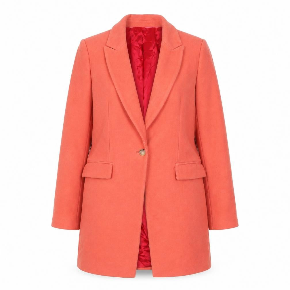 Reiss Women’s Orange Wool Blend Mid-Length Overcoat Size M