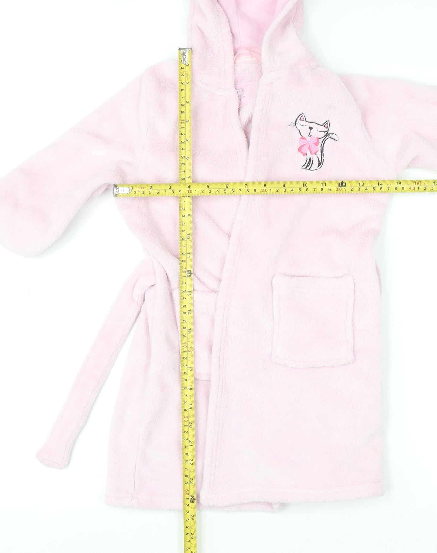 YD Girls Pink Hooded Fleece Robe 5-6 Years Belted Warm Winter Nightwear