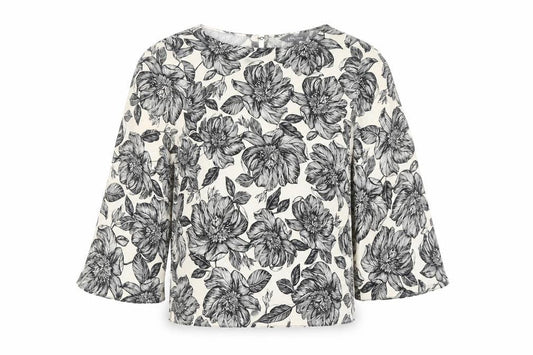 New Look Women's Black Floral Long Sleeve Viscose Tunic Blouse Size 6