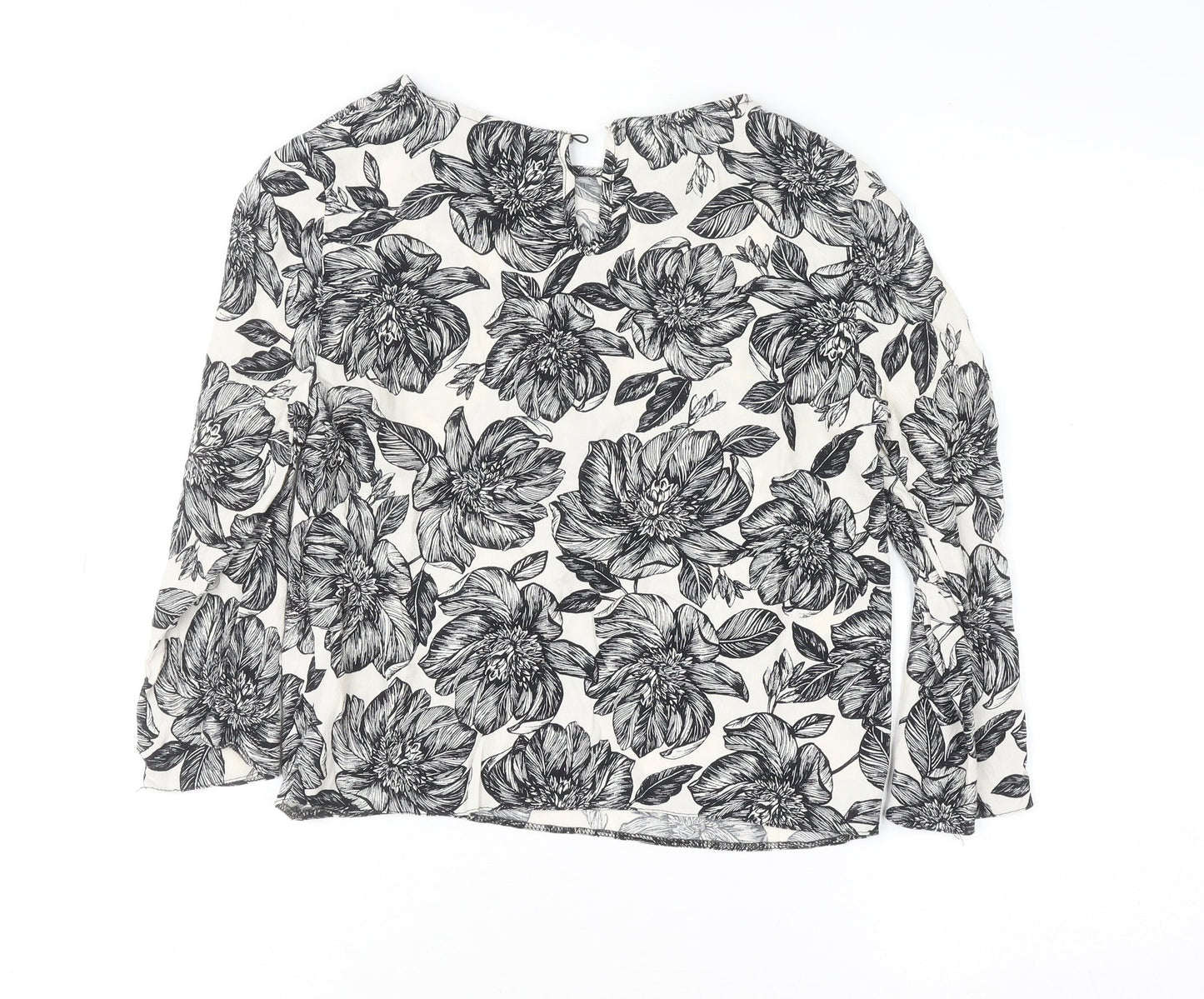 New Look Women's Black Floral Long Sleeve Viscose Tunic Blouse Size 6