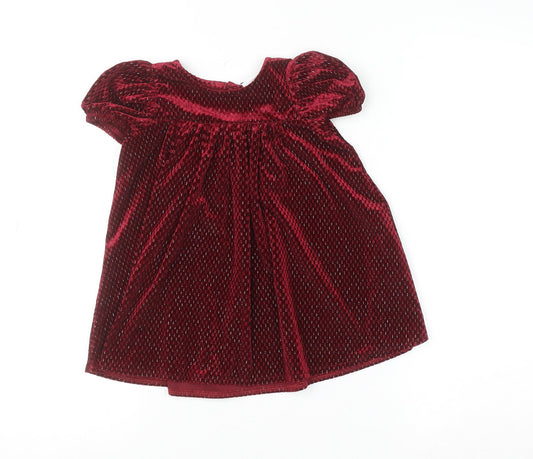 Next Girls Red Velvet A-Line Party Dress 2XS Short Sleeve Winter