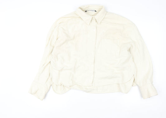 ZARA Women Beige Button Front Oversized Cardigan Sweatshirt M