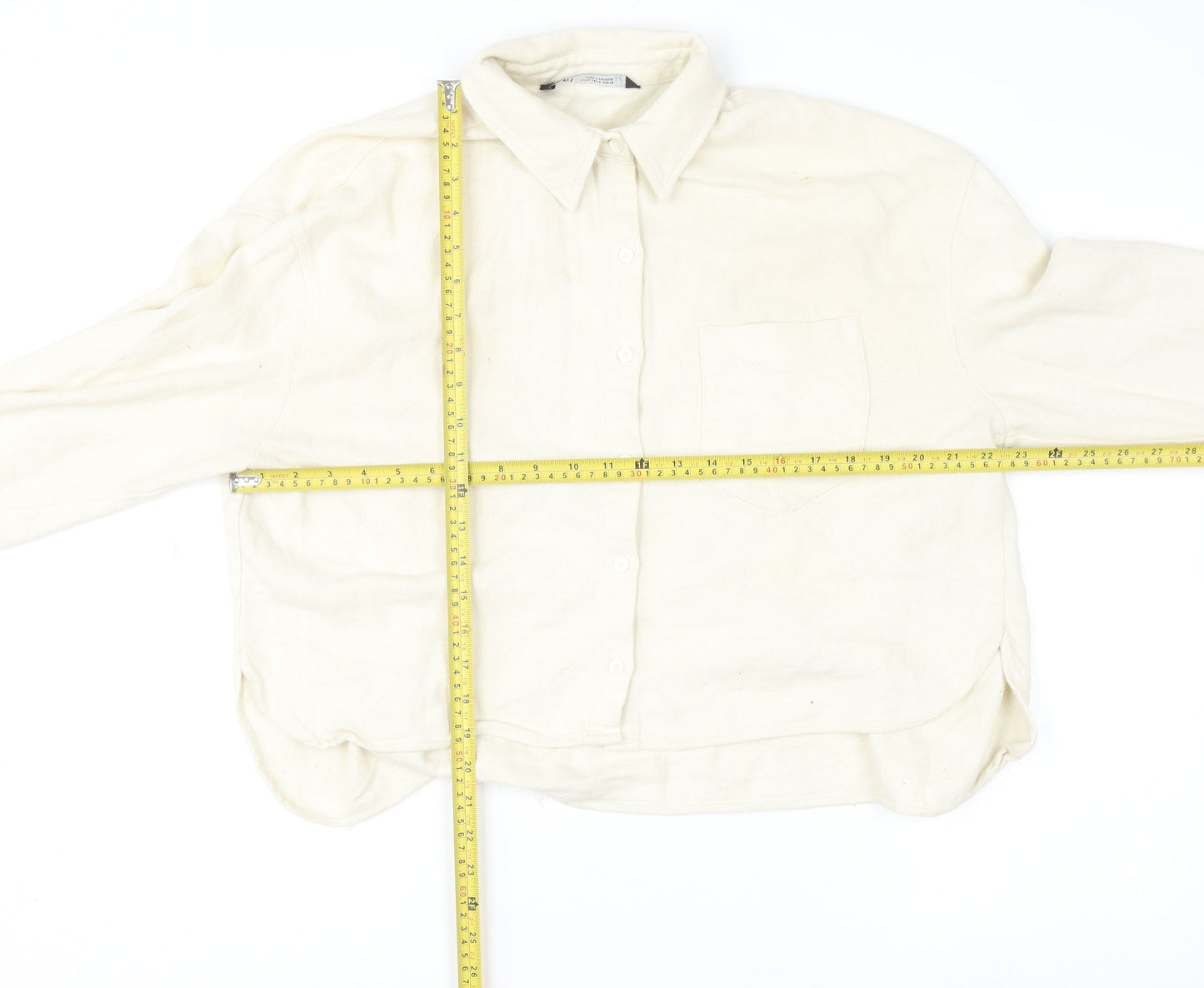 ZARA Women Beige Button Front Oversized Cardigan Sweatshirt M