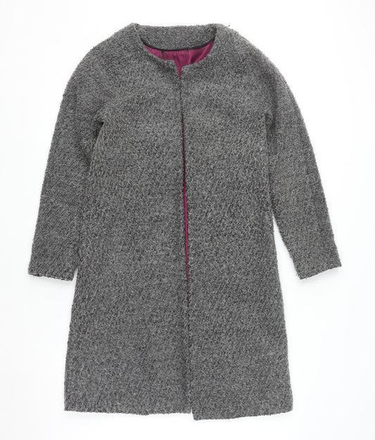 ELLE Women's Grey Tweed Long Overcoat Size 10 Lined Autumn Winter