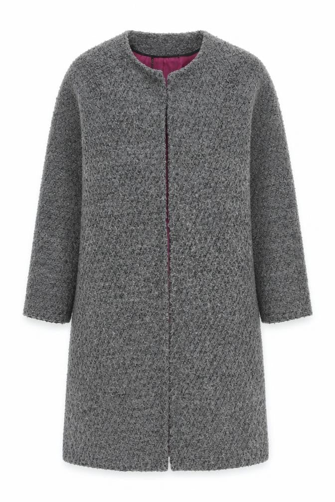 ELLE Women's Grey Tweed Long Overcoat Size 10 Lined Autumn Winter