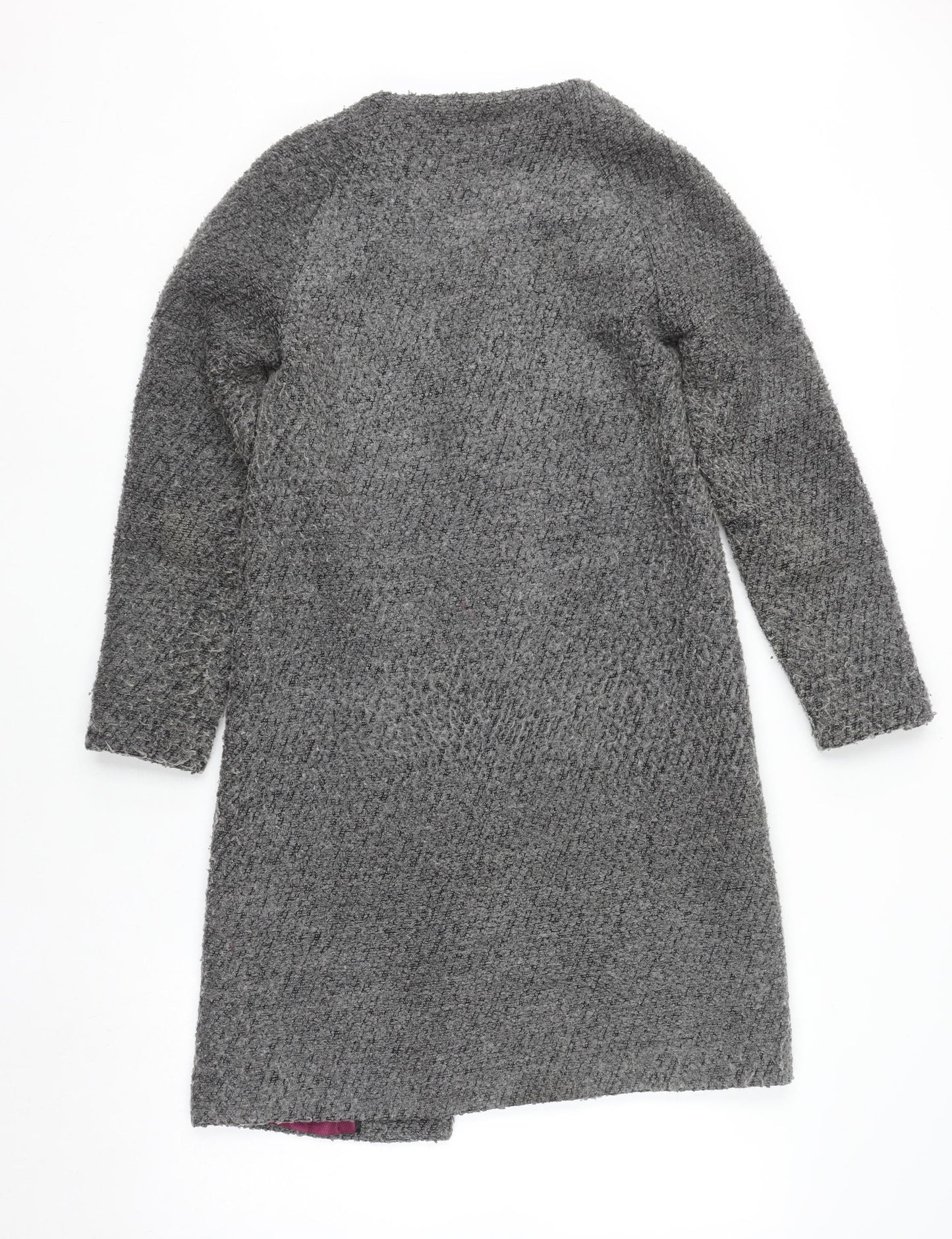 ELLE Women's Grey Tweed Long Overcoat Size 10 Lined Autumn Winter