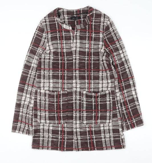 New Look Women Brown Check Tweed Mid-Length Coat UK 12