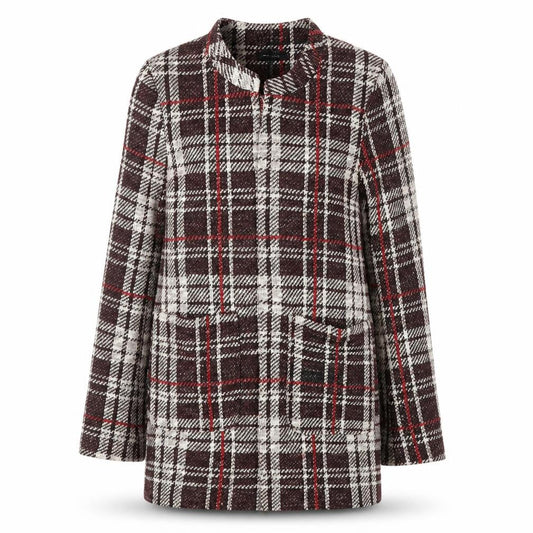 New Look Women Brown Check Tweed Mid-Length Coat UK 12