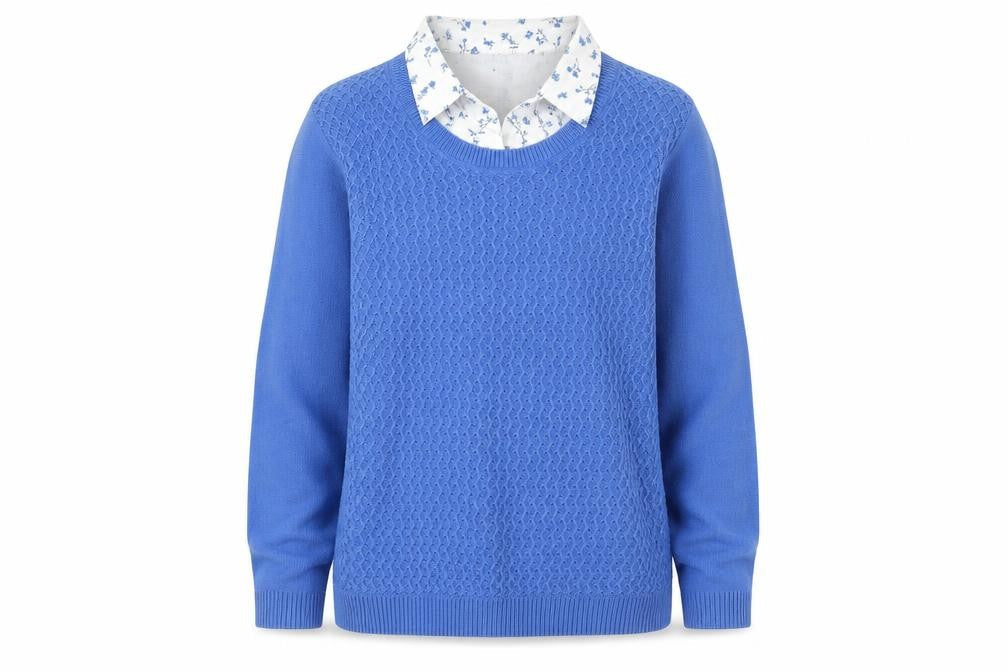 Isle Essentials Women’s Blue Pullover Jumper Medium 14-16 Knit Crew Neck