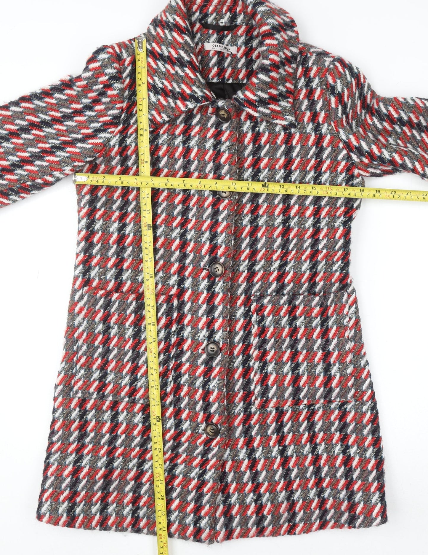 Glamorous Women's Multicoloured Check Wool Blend Mid-Length Coat Size 10