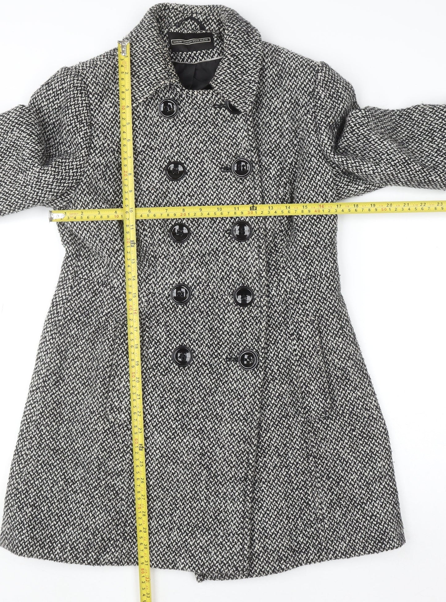 BHS Women Grey Tweed Wool Blend Pea Coat Size 10