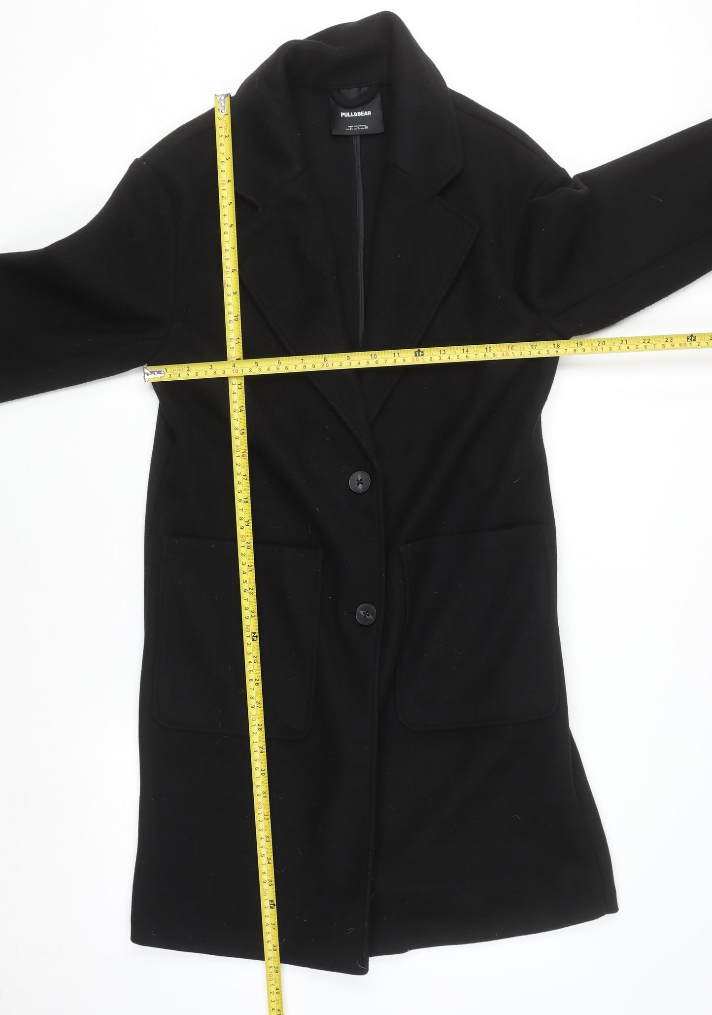Pull&Bear Womens Black Long Overcoat S Classic Buttoned Style
