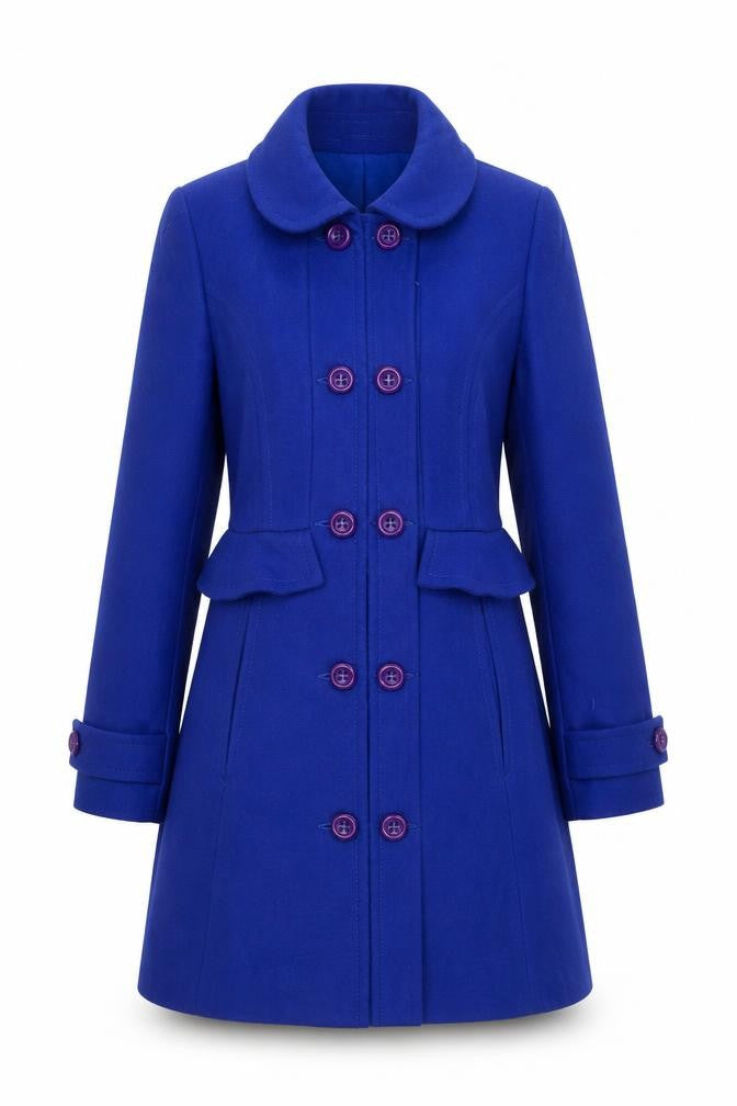 Topshop Women's Blue Wool Blend Mid-Length Pea Coat Size 8