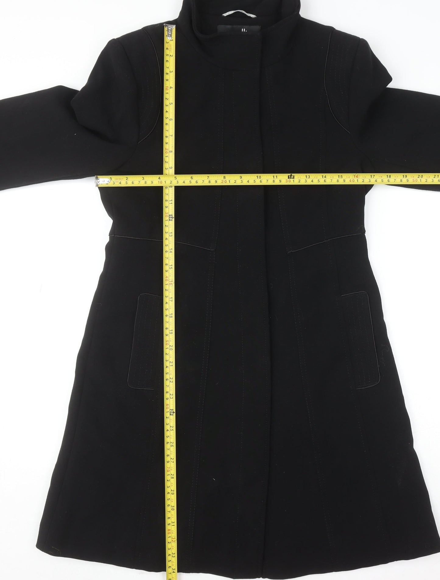 Wallis Women's Black Long Overcoat Size 10 Classic Lined Winter Coat