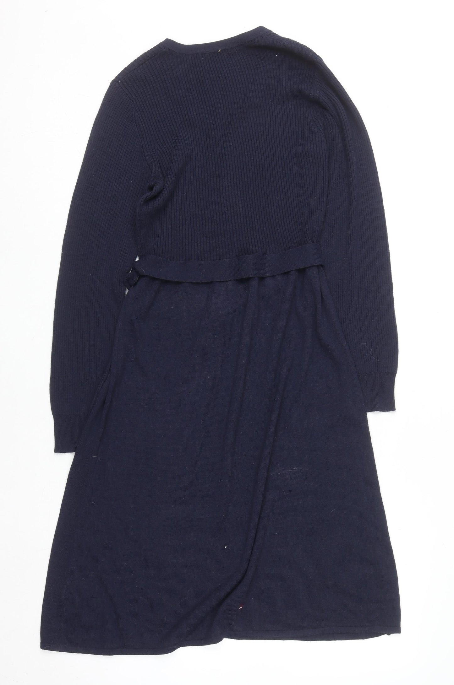 Tu Women Blue Knit Fit & Flare Belted Dress Size 16