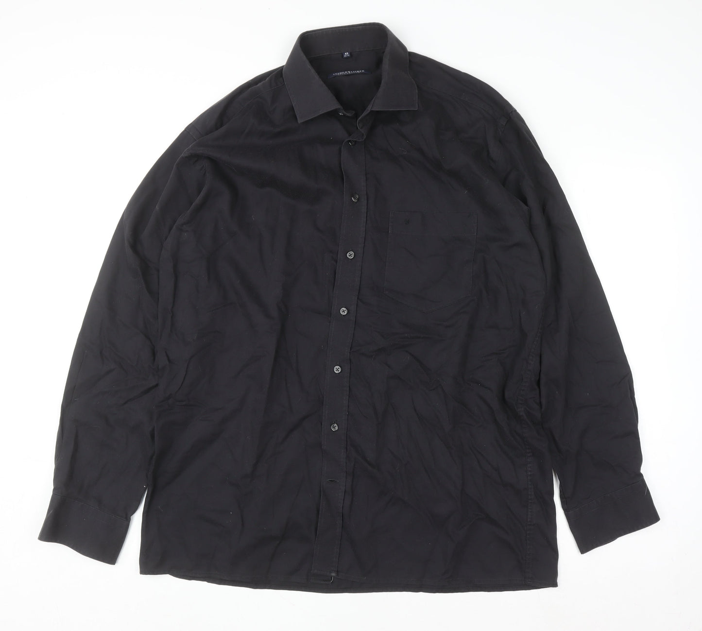 Seidensticker Men’s Black 16.5in Cotton Long Sleeve Button-Up Shirt