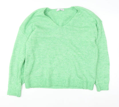 Mango Womens Green V-Neck Knit Pullover Jumper Size S