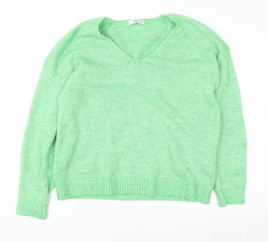 Mango Womens Green V-Neck Knit Pullover Jumper Size S