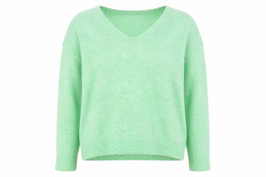 Mango Womens Green V-Neck Knit Pullover Jumper Size S