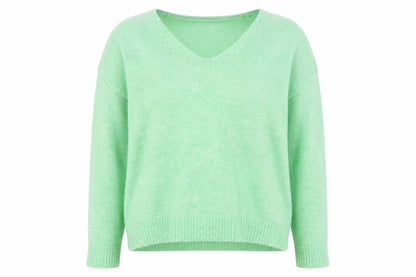 Mango Womens Green V-Neck Knit Pullover Jumper Size S