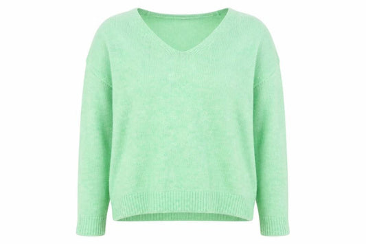 Mango Womens Green V-Neck Knit Pullover Jumper Size S
