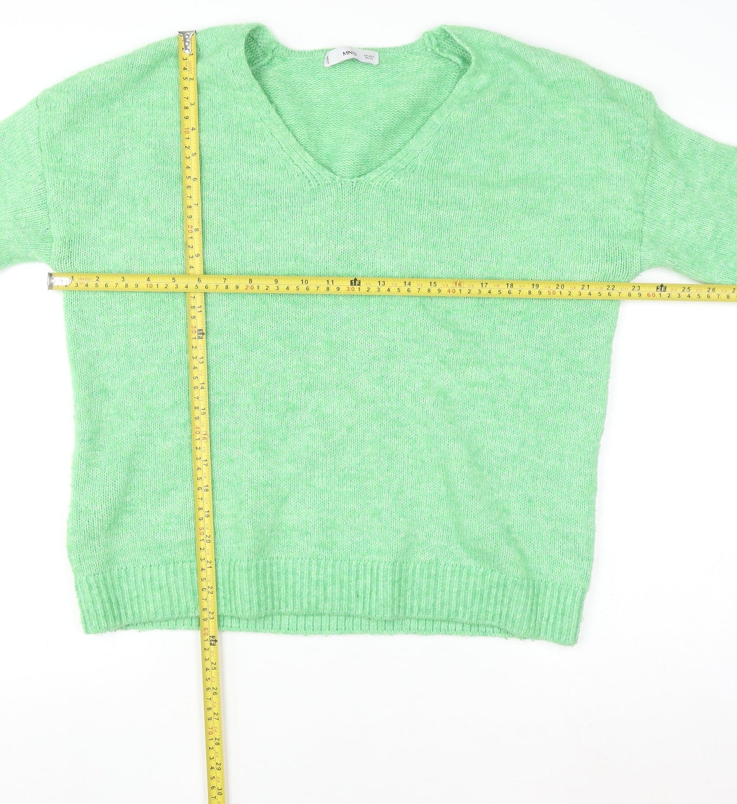 Mango Womens Green V-Neck Knit Pullover Jumper Size S