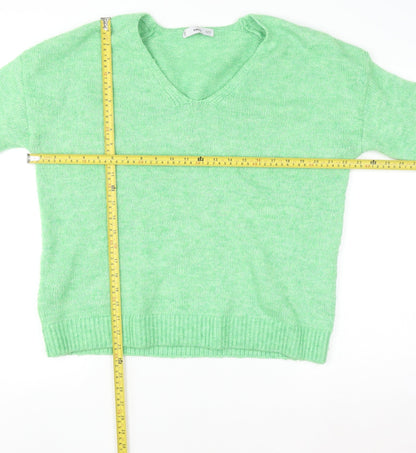 Mango Womens Green V-Neck Knit Pullover Jumper Size S