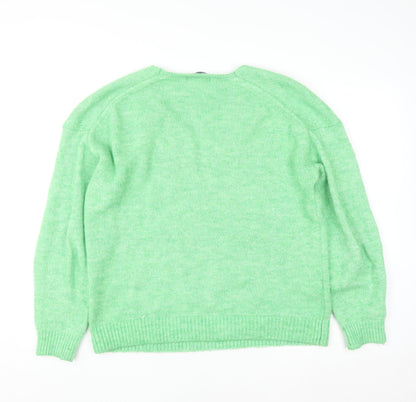 Mango Womens Green V-Neck Knit Pullover Jumper Size S