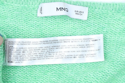 Mango Womens Green V-Neck Knit Pullover Jumper Size S