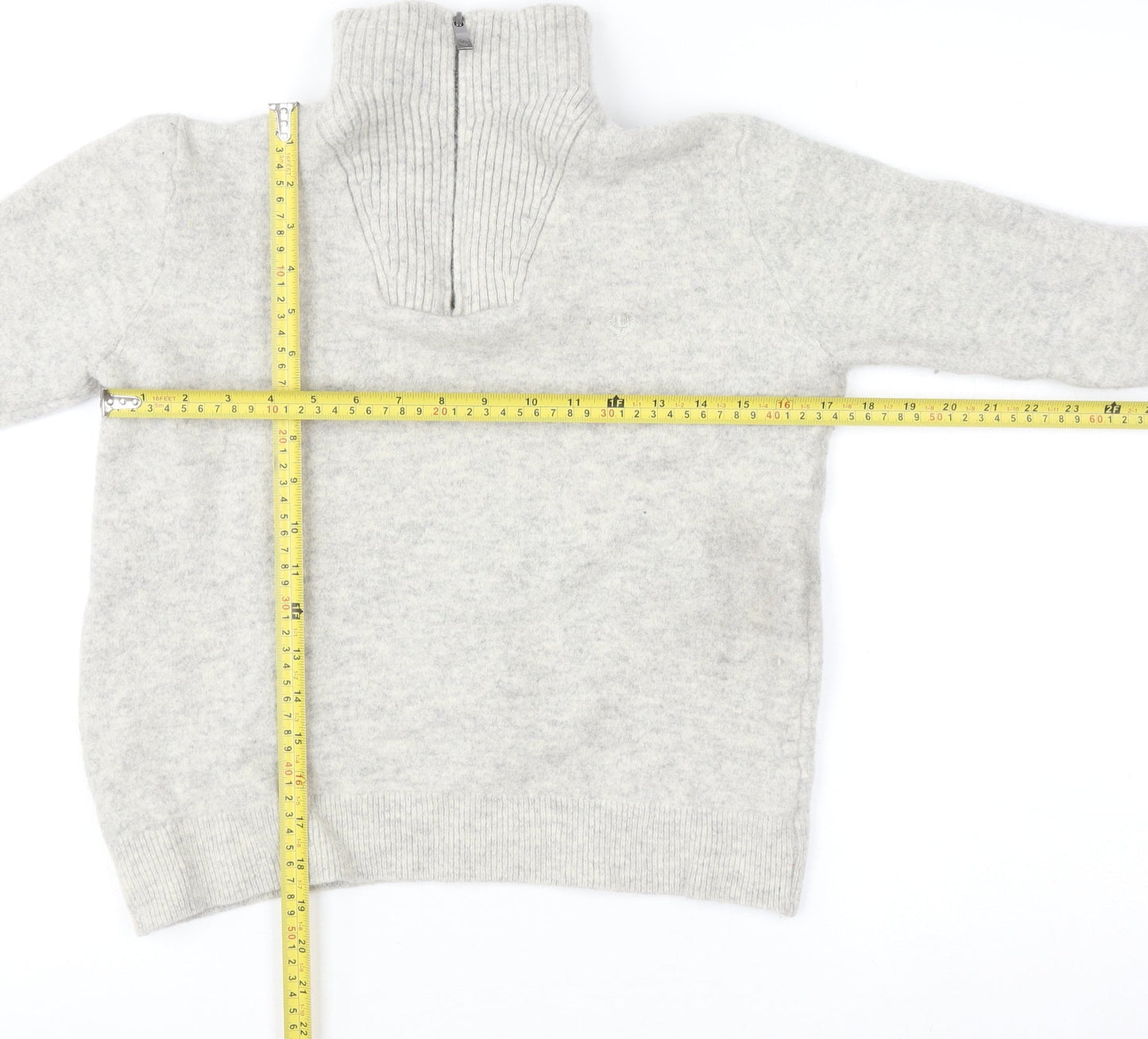 Lincoln Boys Grey Lambswool 1/2 Zip Jumper L Warm Winter Knit