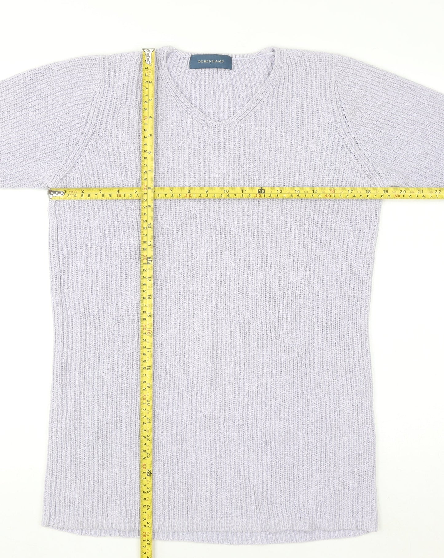 Debenhams Women’s Ivory Cotton V-Neck Chunky Knit Jumper Size 10