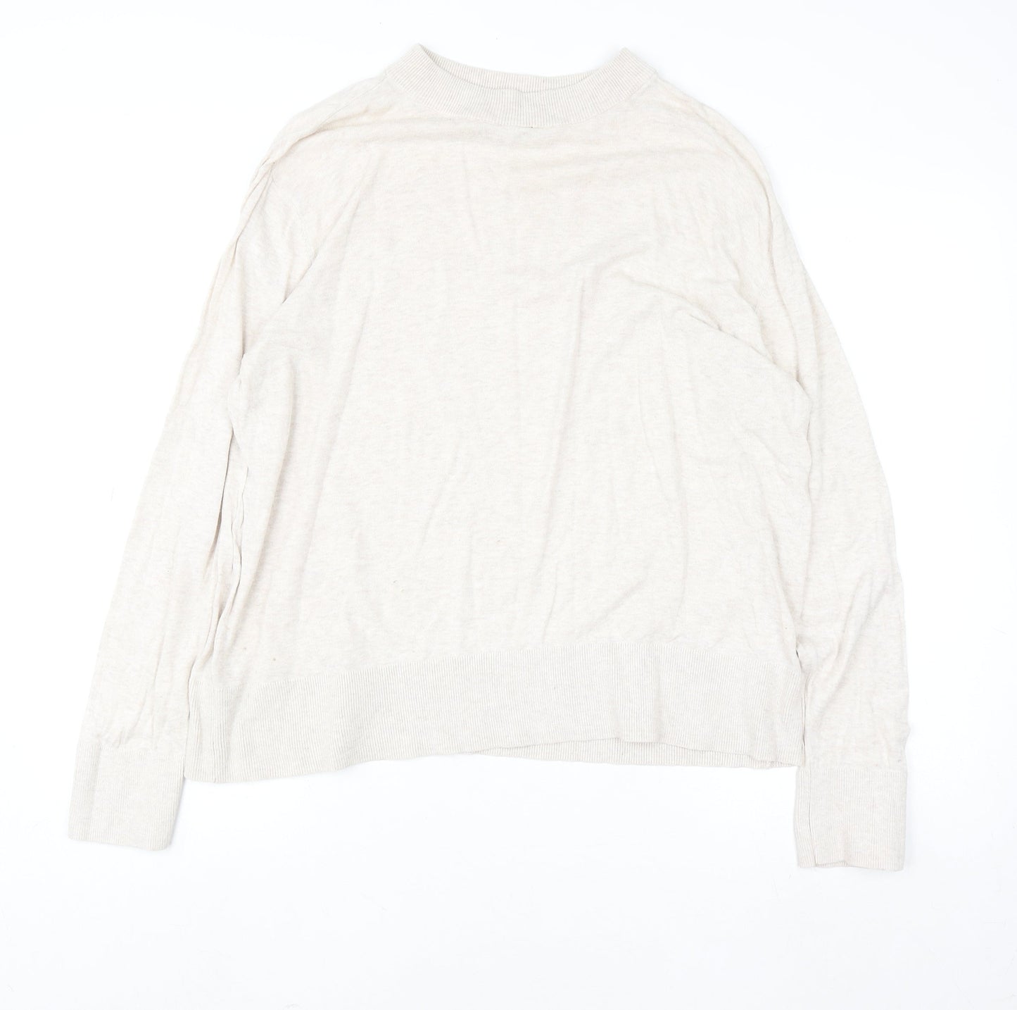 Monki Women’s Beige Cotton Mock Neck Relaxed Fit Jumper Size L