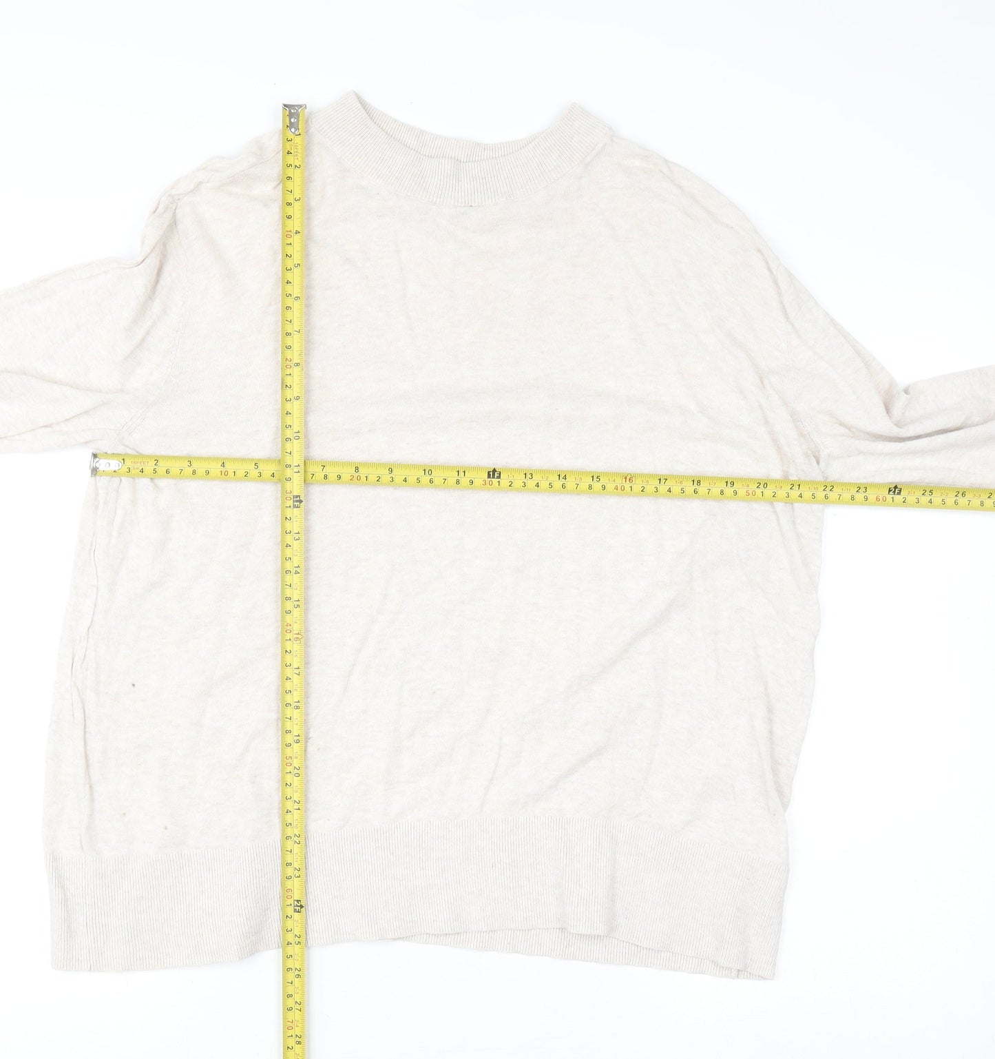 Monki Women’s Beige Cotton Mock Neck Relaxed Fit Jumper Size L