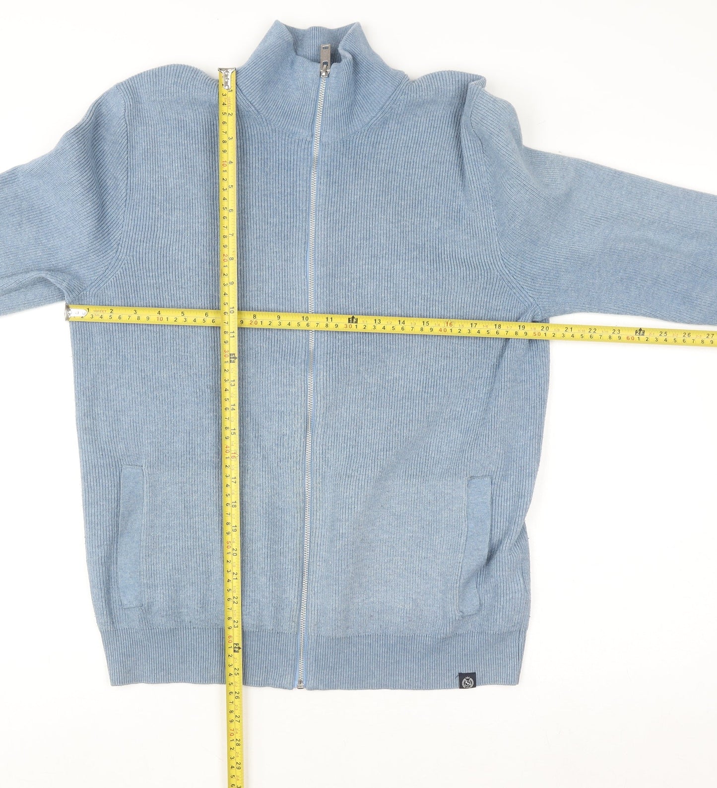 Marks and Spencer Men's Blue Full Zip High Neck Knit Jumper M