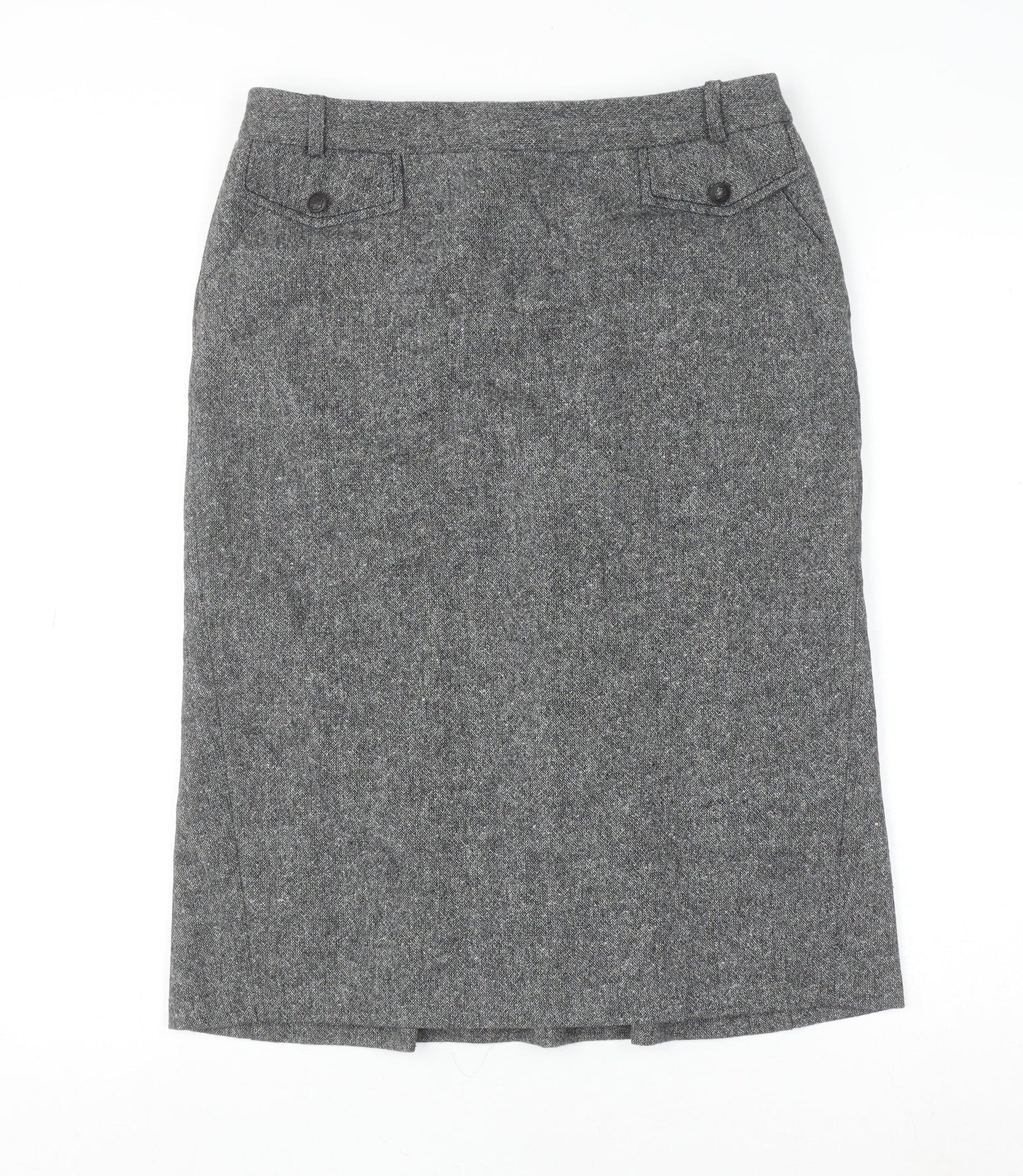 Next Women Grey Wool Tweed Pencil Skirt Size 10 Knee Length Workwear
