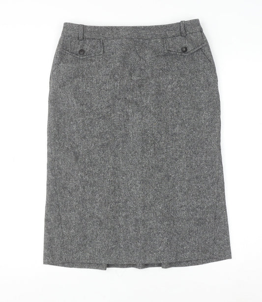 Next Women Grey Wool Tweed Pencil Skirt Size 10 Knee Length Workwear