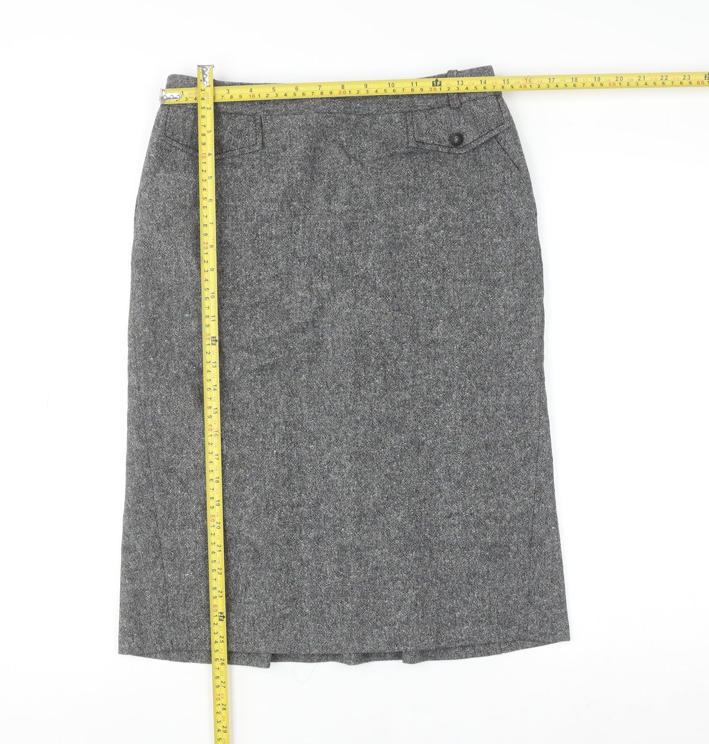 Next Women Grey Wool Tweed Pencil Skirt Size 10 Knee Length Workwear