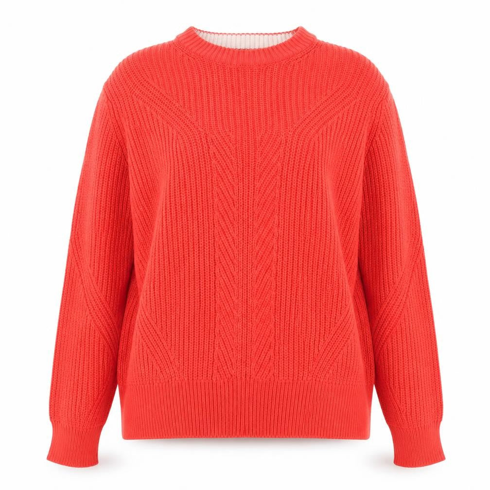 Marks & Spencer Women Bright Red Cotton Cable-Knit Crew Neck Jumper Size M