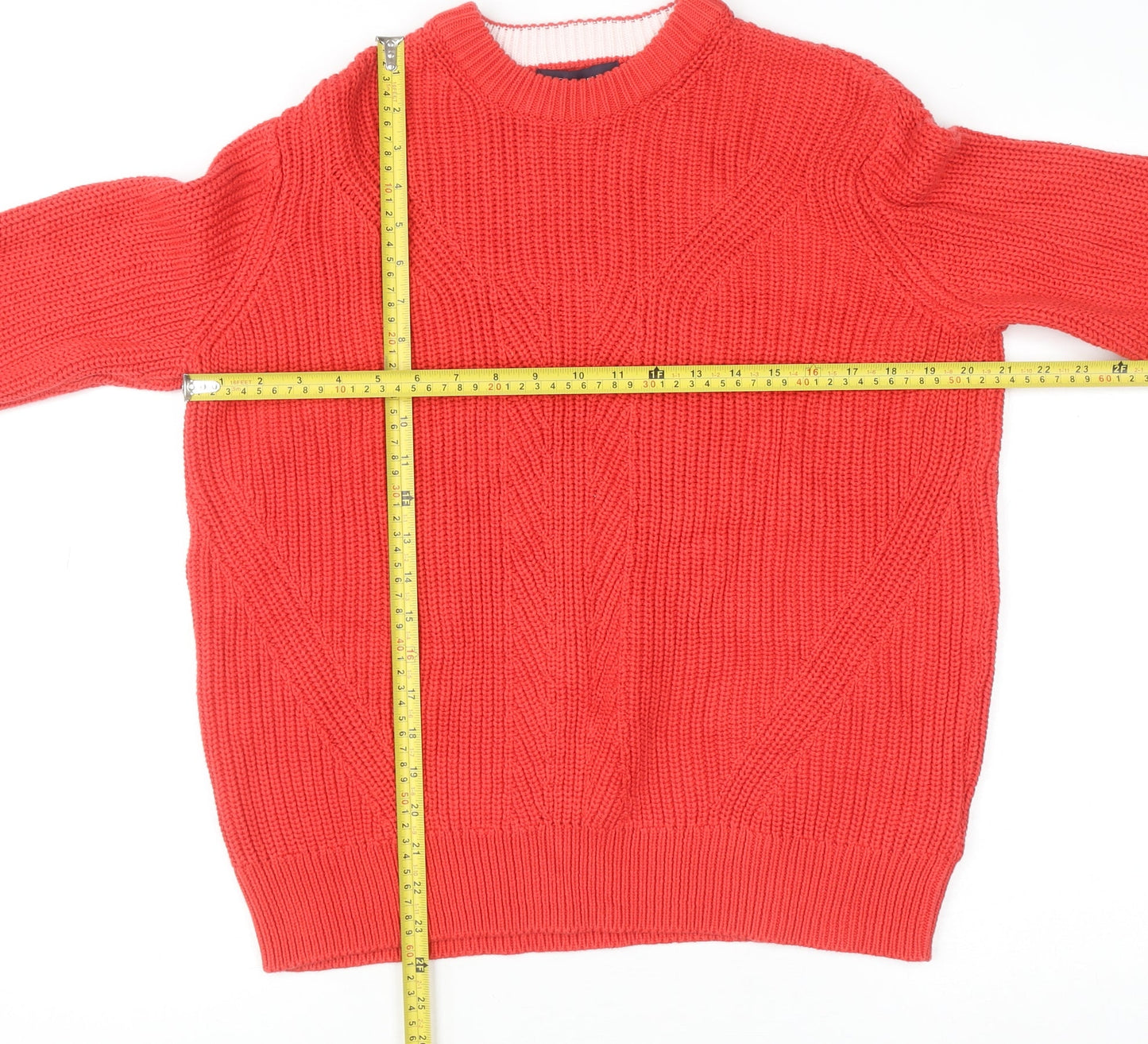 Marks and Spencer Women Bright Red Cotton Cable-Knit Crew Neck Jumper Size M