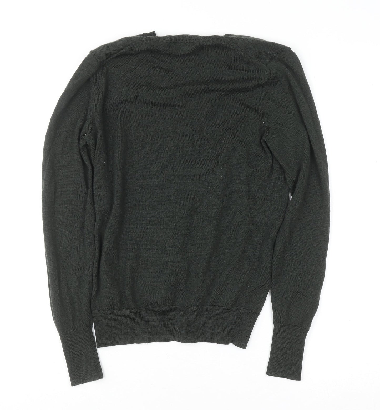 Uniqlo Women Black Wool V-Neck Jumper Size S Long Sleeve Knit