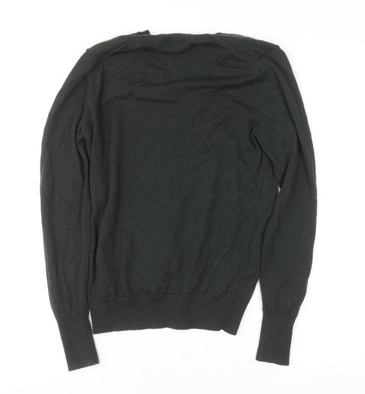 Uniqlo Women Black Wool V-Neck Jumper Size S Long Sleeve Knit