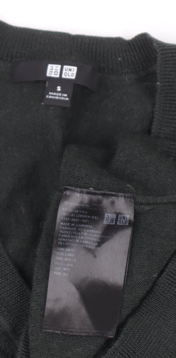 Uniqlo Women Black Wool V-Neck Jumper Size S Long Sleeve Knit