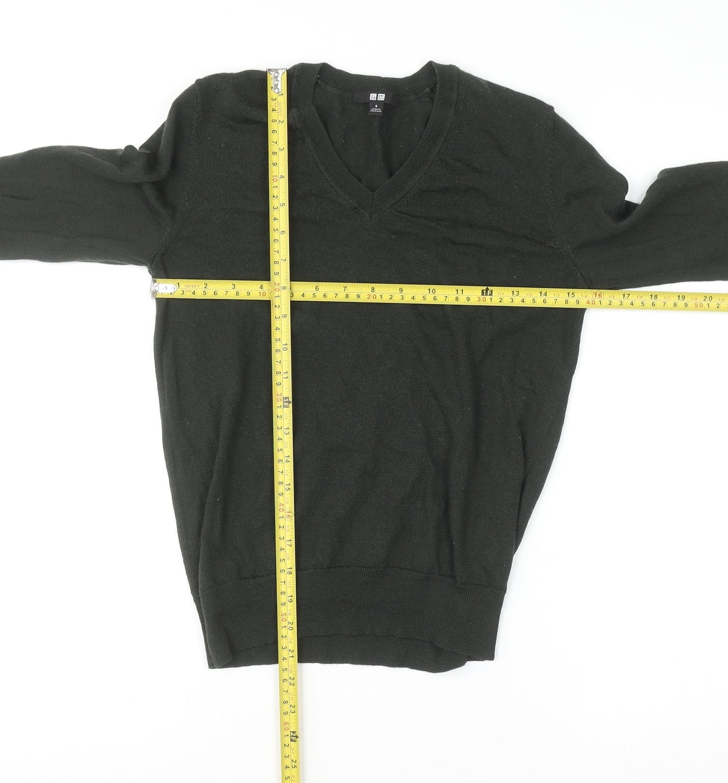 Uniqlo Women Black Wool V-Neck Jumper Size S Long Sleeve Knit