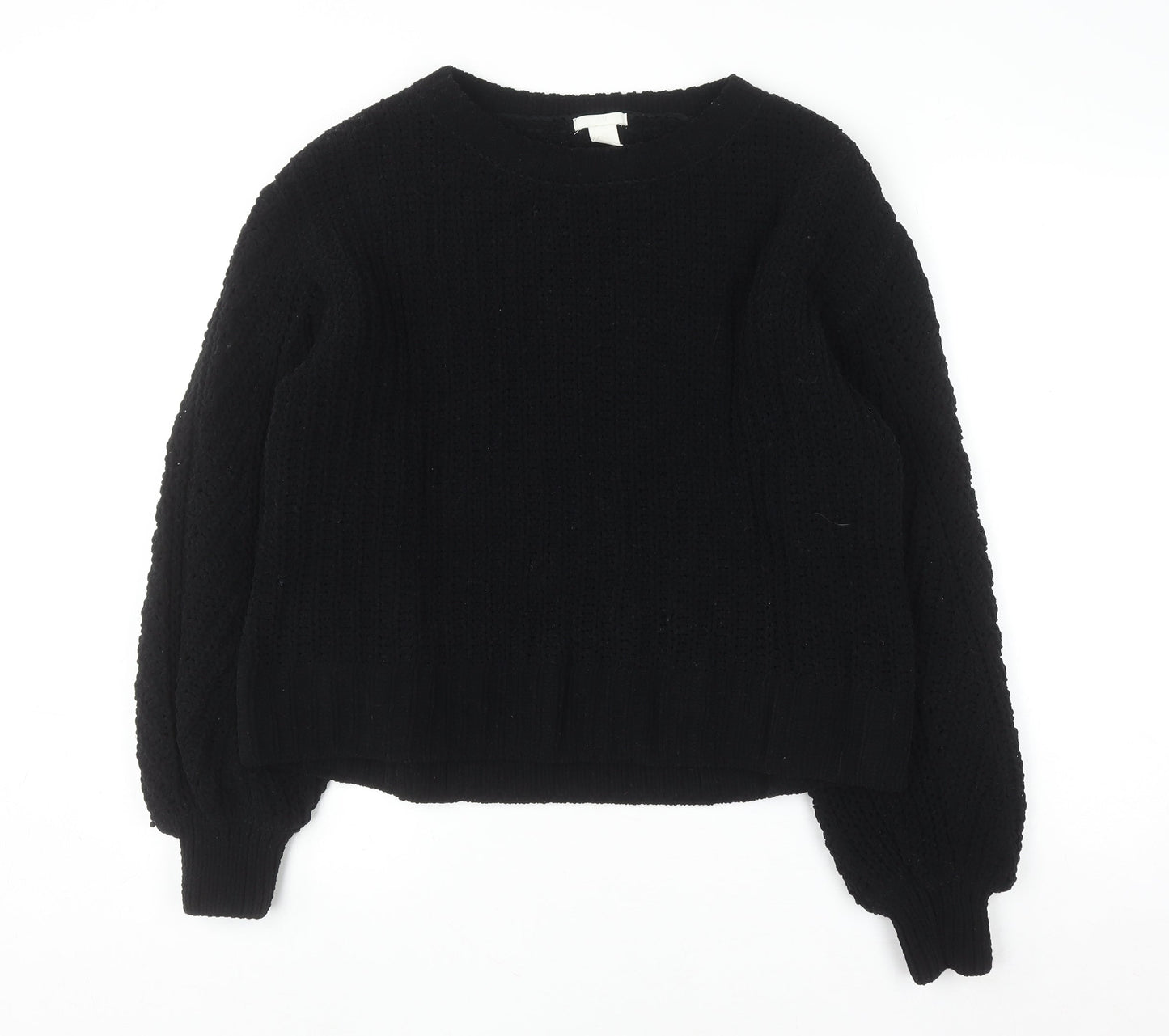 H&M Women’s Black Chunky Knit Crew Neck Long Sleeve Jumper Size 12