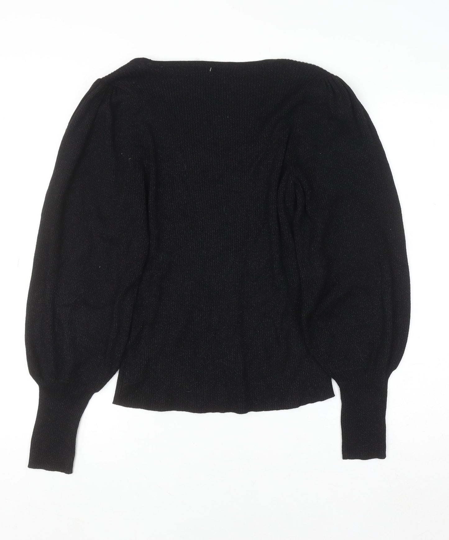 F&F Women’s Black Knit Puff Sleeve Long Sleeve Blouse UK 12