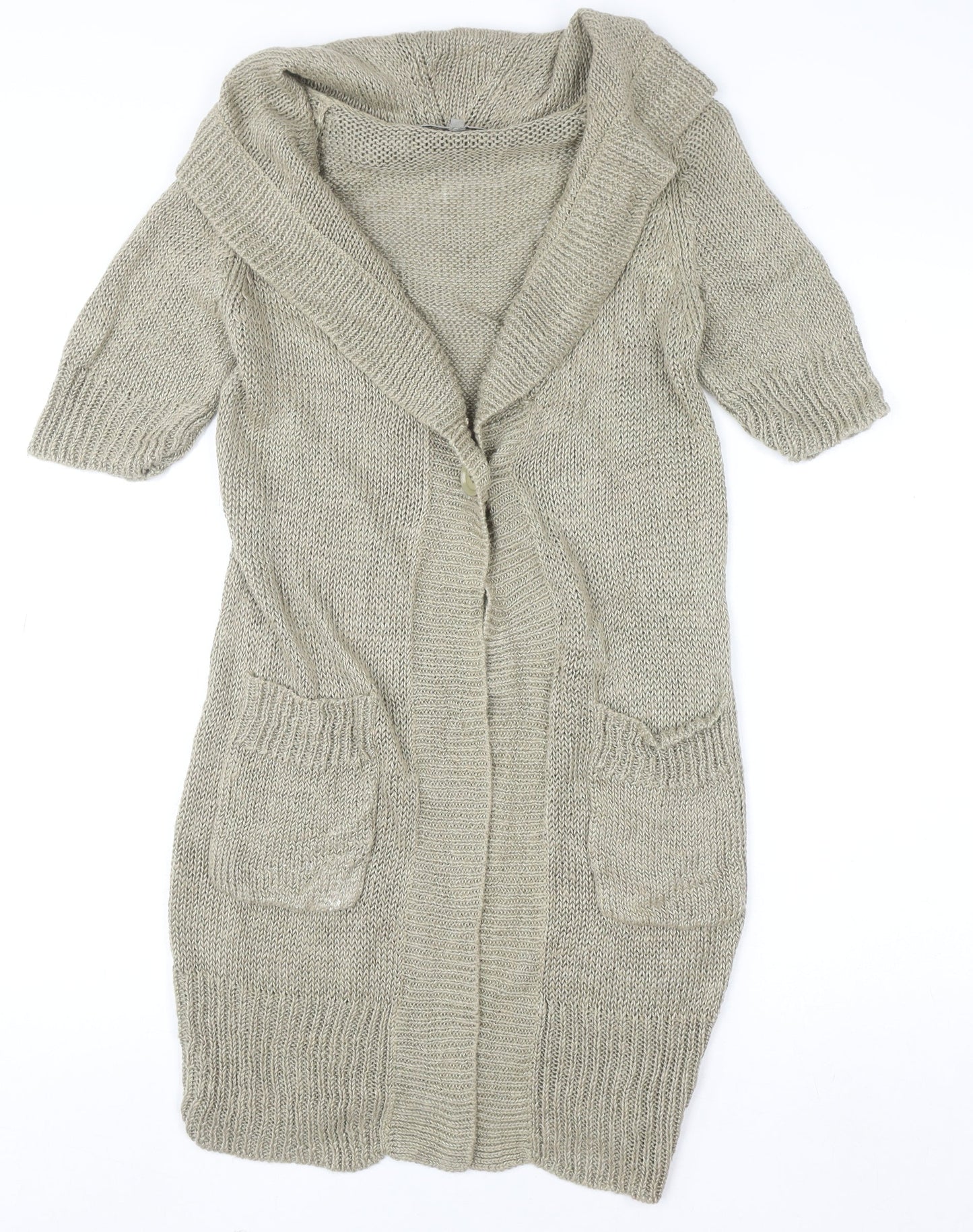 Jigsaw Women Beige XS Open-Knit Linen Cardigan with Pockets