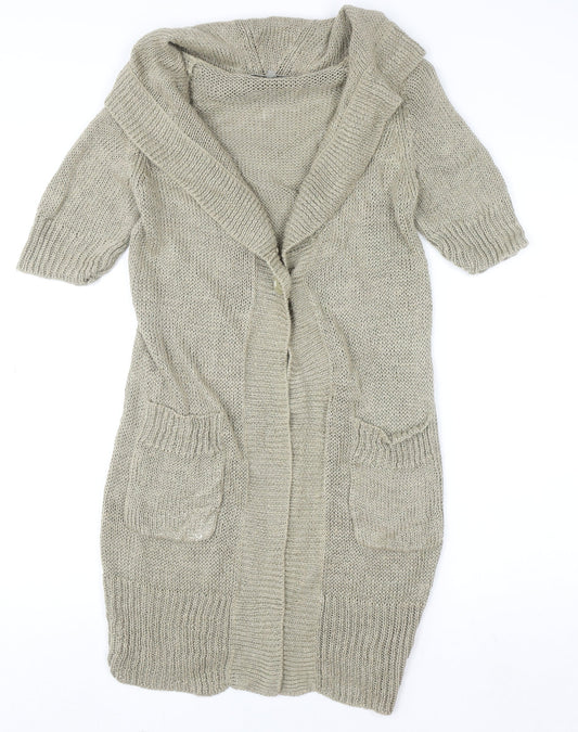 Jigsaw Women Beige XS Open-Knit Linen Cardigan with Pockets