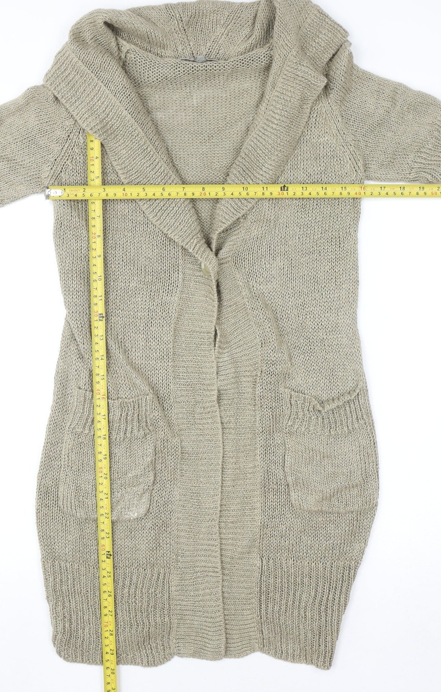 Jigsaw Women Beige XS Open-Knit Linen Cardigan with Pockets