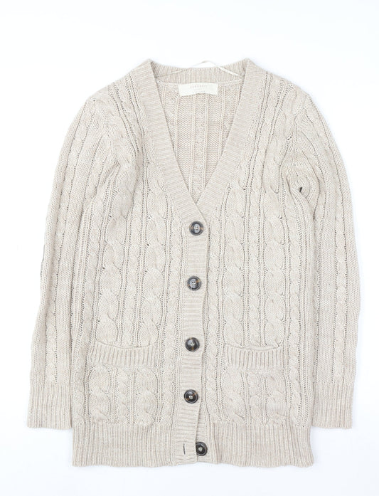Zara Women Beige Cable Knit Long Sleeve V-Neck Cardigan Size S